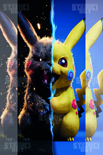 STİCKERCI BEY 2 bucăți autocolant folie cu glugă imprimată Pikachu negru și albastru - 22*50 CM
