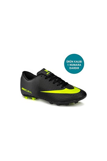 Walked 401 Siyah Sarı Çorapsız Halı Saha Krampon Futbol Ayakkabısı