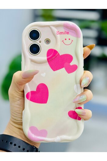 Go Aksesuar iPhone 16 Compatible Smile Heart Print Design Silicone Case