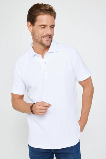 Tudors White Polo Neck Slim Fit T-Shirt - 100% Cotton, Dobby