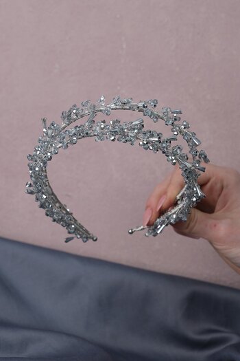Hobigram Gray Talya Double Row Beaded Bridal Henna Crown – Other Hair Accessories, Stylish Design – Other Hair Accessories