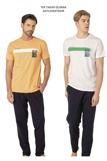 Pierre Cardin Licensed Men's 100% Cotton Short Sleeve Crew Neck and Pocket Suit