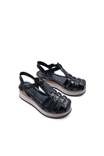 Bulldozer Genuine Leather Wedge Sole Women's Black Closed Toe Comfort Sandals