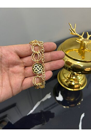 Store Stylish Design Leopard Stone Bracelet with Two Chains
