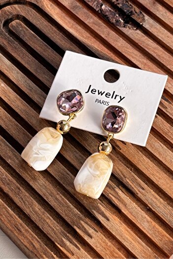 Berrin Silver Women's Enameled Pink Zircon Stone Dangle Steel Earrings