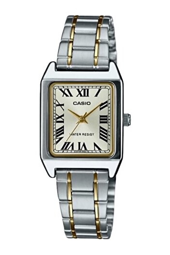 Casio ساعة يد نسائية باللون الذهبي والفضي