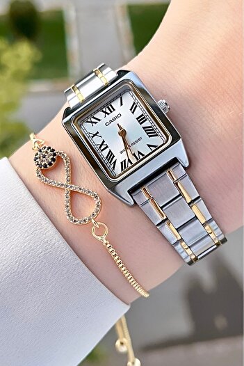 Casio ساعة يد نسائية باللون الذهبي والفضي
