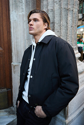 Danger Men's Jacket Oversize Snap Closure Black Jacket Coats