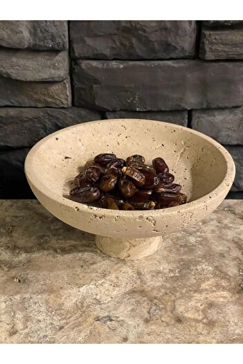 Polen Stone Beige Travertine Natural Stone Footed Bowl Towel Holder and Multi-Purpose Use