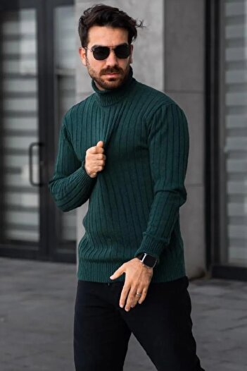 Black Sokak Men's Turtleneck Turtleneck Green Winter Knitwear Sweater