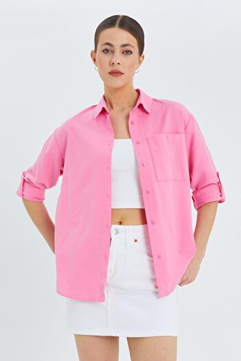 Mixray 9942 Model - Candy Pink Women's Oxford Long Sleeve Shirt