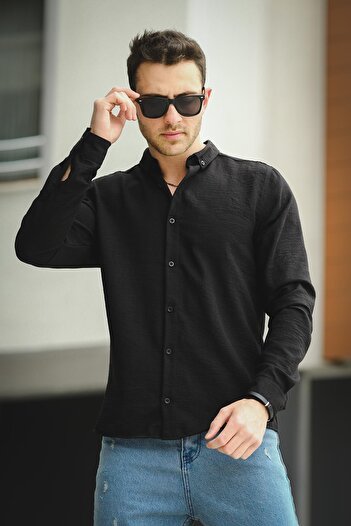 Oksit Piatris Crinkle Pattern Button Collar Men's Shirt