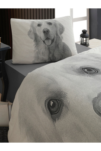 Lucy and Home Amico Dog, Ultra Hd Jacquard Patterned Knitted Combed Cotton Single Duvet Cover Set