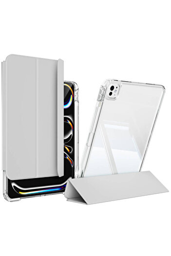 UnDePlus Apple iPad Pro 11 بوصة M4 2024 - حافظة أكريليك شفافة قابلة للفصل مع مقصورة قلم A2836 A2837 A3006
