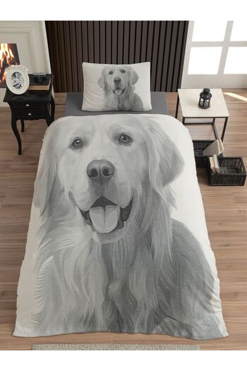 Lucy and Home Amico Dog, Ultra Hd Jacquard Patterned Knitted Combed Cotton Single Duvet Cover Set