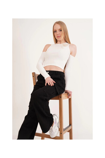 Cotton Mood 23254280 Camisole Off-The-Shoulder Long Sleeve Blouse White