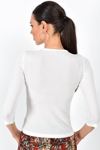 Cotton Mood 9362911 Camisole with a Ring at the Center of the Chest, Long-Sleeved Blouse, Ecru