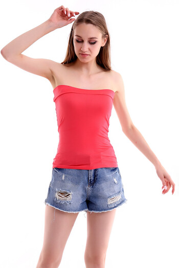 Cotton Mood 8090109 Viscose Strapless Bustier Coral