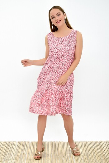 Cotton Mood 93030322 Dok.Vis.Çıtır Deseteği Ruffled Sleeveless Dress with Pockets Ecru-Bordo
