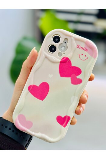 Go Aksesuar Iphone 12 Ve 12 Pro Birebir Uyumlu SMİLE KALP Baskı Desenli Esnek  Silikon Kılıf