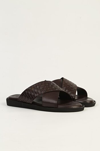 Pierre Cardin Genuine Leather Brown Men's Slippers Pc-7341