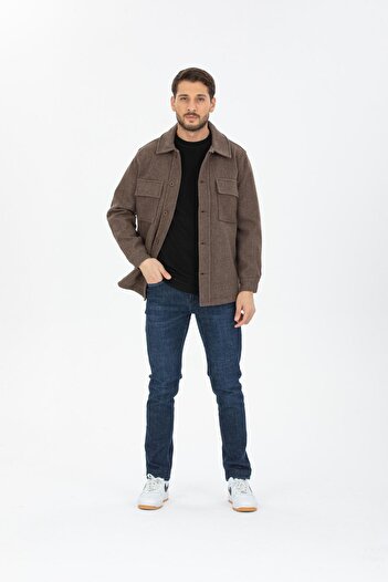 Store %100 Pamuk, Gömlek Yaka, Düğmeli Erkek Kaşe Mont