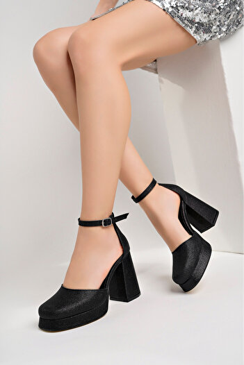 meyra'nın ayakkabıları Women's Black Glitter Plain Platform Heels
