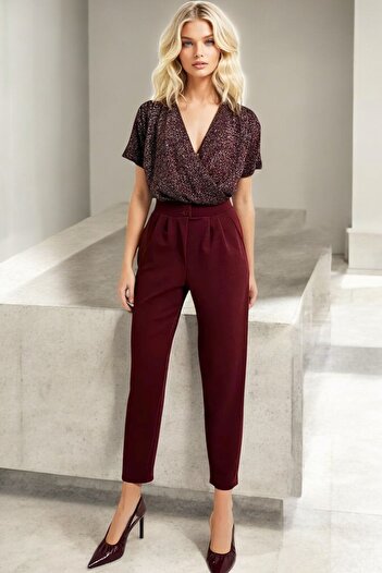 HAKKE High Waist Button Detail Carrot Cut Pants