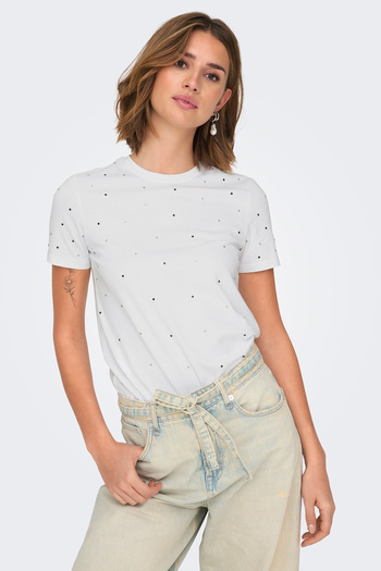 ONLY Onlglobe White T-Shirt - Stone Detail, 100% Cotton, O-Neck 15342984