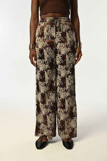 Orfeo Negro Women's Brown Pant with Elastic Waist Lapes Mixed Pattern