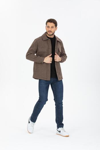 Store %100 Pamuk, Gömlek Yaka, Düğmeli Erkek Kaşe Mont