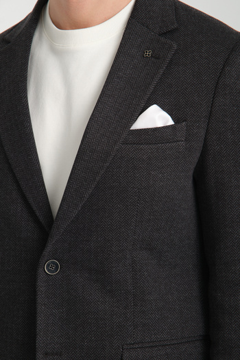Frappoli Brando Men's Black Self Pattern Slim Fit Cotton Lycra Stretching Fabric Blazer Jacket