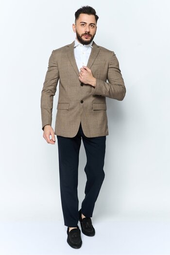 Calvin Klein Men Regular Fit Checkered Semi Formal Blazer, Tan Combo