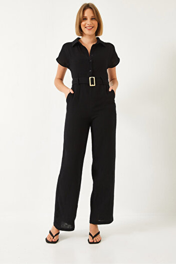 Bianco Lucci Women's Premium Belted Muslin Jumpsuit 90020 60271029