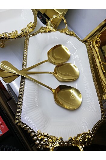 KESEN ZÜCCACİYE Set of 3 Gold Decor Steel Serving Spoons