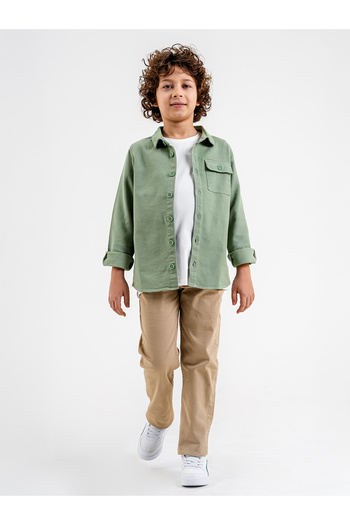 Pierre Cardin 10-12 Years Old Boy's Soft Khaki Shirt
