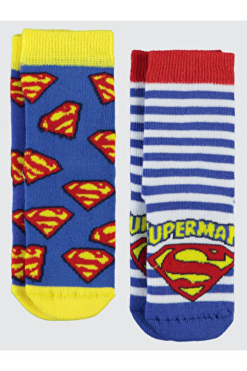 Superman Süperman Erkek Çocuk 2'li Havlu Çorap 2-12 Yaş Sarı