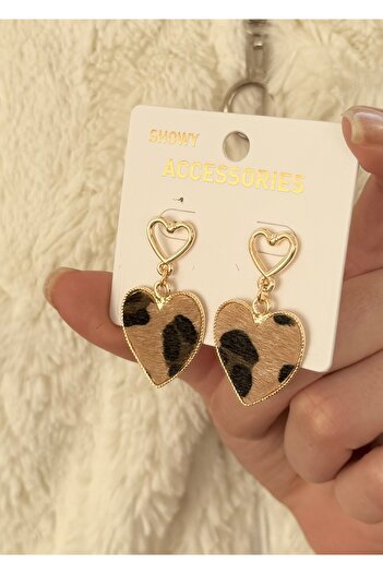takıtarzım Leopard Dangle Velvet Heart Earrings