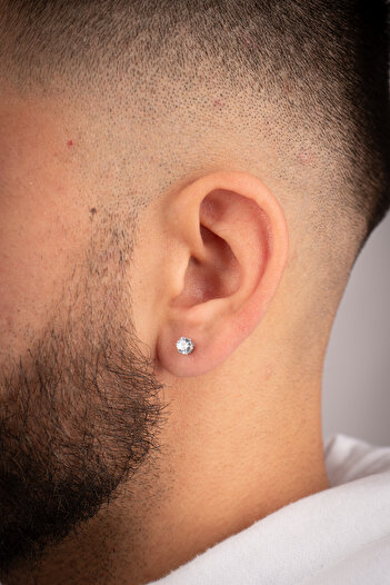 Piercing Market Steel & Silver Erkek Çelik Şık Takı Paslanmaz Kararmaz Zirkon Taşlı Moda Küpe