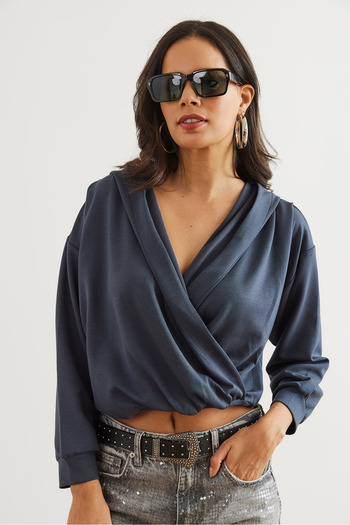 Olalook Women's Smoked Hooded Double Breasted Modal Button Blouse Blz- 19002823