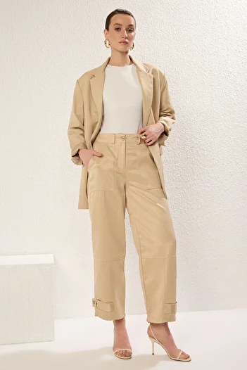 Trendyol Modest Beige Wide Leg Soft Gabardine Woven Pants Tctss25Tp00003