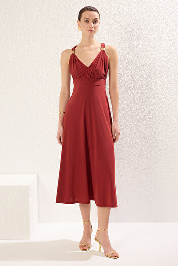 Trendyol Collection Flexible Tile Color Maxi Length Accessory Detailed Slit Dress Twoss25El00091