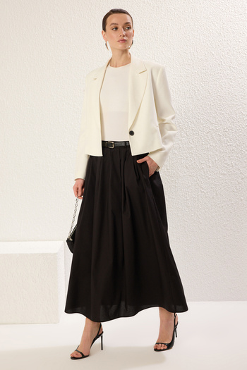 Trendyol Modest Black Pleated Belted Woven Skirt Tctss25Ee00005