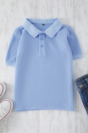 TRENDYOLKIDS Chlapecké modré pletené tričko Polo Neck - TKDSS25TS00076