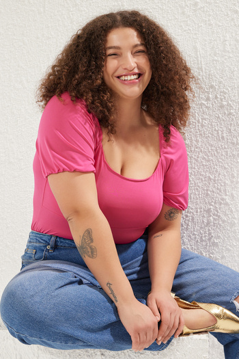 Trendyol Curve Pink Sandy Knitted Plus Size Blouse