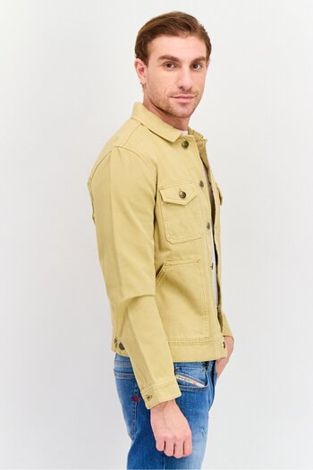 CELIO Men Plain Long Sleeves Jacket Shirt, Beige