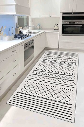 df home Mutfak Halısı Geometrik İskandinav Eskitmeli Dijital Baskı Yıkanabilir Kaymaz Taban 8176MUTFAK