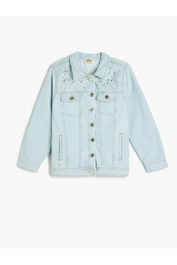 Koton Cotton Stone Detailed Flap Pocket Long Sleeve Denim Jacket