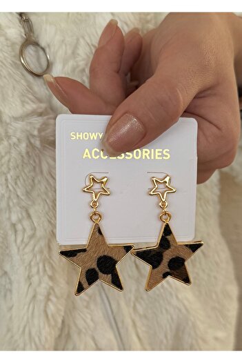 takıtarzım Star Dangle Leopard Print Velvet Women's Earrings