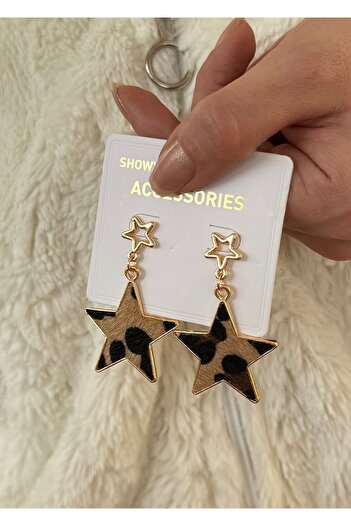 takıtarzım Star Dangle Leopard Print Velvet Women's Earrings